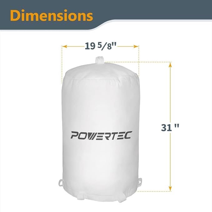 POWERTEC 70426 Dust Collector Bags and Clamp Set | 21" x 31" x 1 Micron Filter