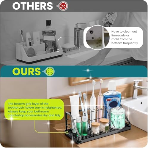 Bathroom Countertop Organizer - Detachable 7 Slots Kids Electric Black Toothbrush and Toothpaste Holder Drainage Tray for Bathroom Accessories Organization Counter Vanity Sink Storage - size: X-Large