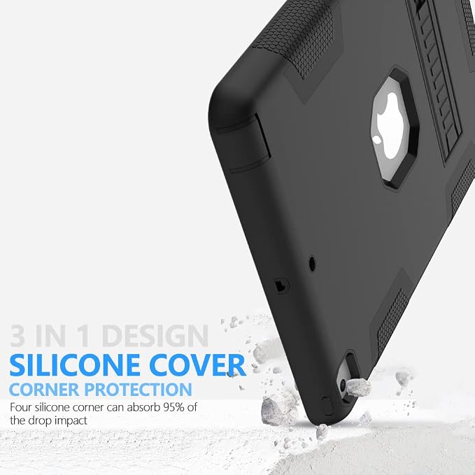 Puxicu Case for iPad 6th / 5th Generation (2018 2017 Model 9.7 Inch) Heavy Duty Rugged Protective Cover for iPad 9.7 Black