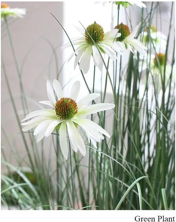 46-Inch Artificial Tall Grass Plant with 9 Lifelike Echinacea Flower - Ideal for Indoor or Outdoor Decoration, Housewarming Gifts, and Home Decor (1-Pack,White)