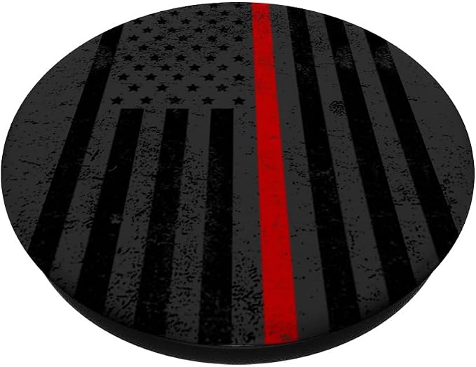Black American Flag Red Line Firemen Firefighter Men Gift PopSockets Adhesive PopGrip