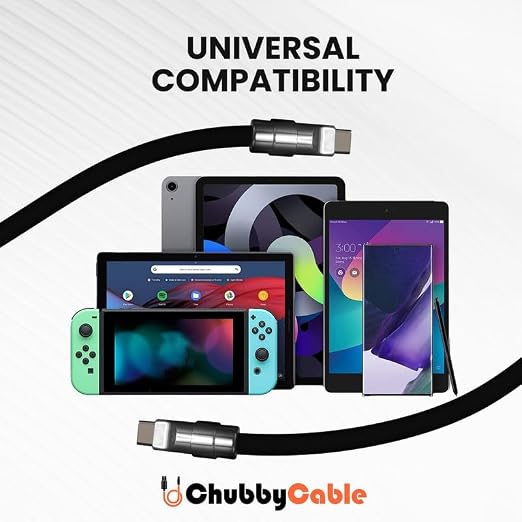 chubbycable 240W Silicone USB C to C Charging Cable Black Plus 0.82FT | 6mm Extra Thick 45000+ Bend Tested 480Mbps Data Transfer E-Marker Safety Chip Tangle-Free Design