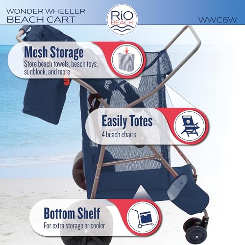Rio Beach Wonder Wheeler Deluxe Utility, Lawn, and Beach Foldable Cart, Navy