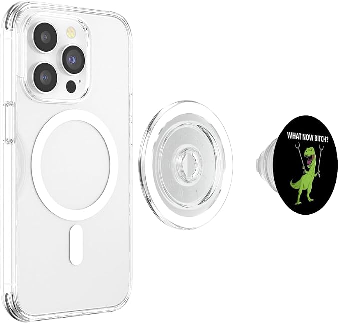 Funny T-Rex Dinosaur What Now Bitch Joke Humor Saying PopSockets PopGrip for MagSafe
