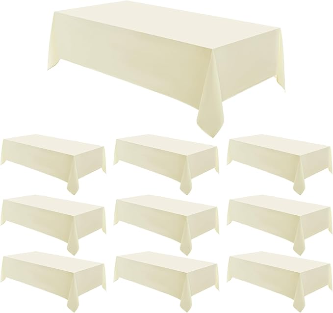 Rectangular Tablecloth 90x156 Inch 10 Pack Ivory Table Cloths for 8ft Stain Resistant Decorative Washable Polyester Rectangle Tablecloths for Dining Table Banquets Buffet Parties and Wedding