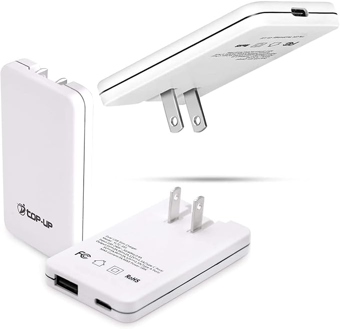 Top-Up 30W Dual Port USB Charger for USB A &amp USB C Devices with Ultra-Thin 30Watt USB C Charger Slim &amp Foldable Plug Charger (White)