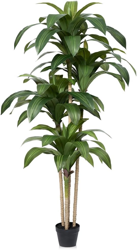 Artificial Dracaena Tree, 6FT Tall Fake Plants with UV Resistant Leaves, Faux Tropical Yucca Trees for Indoor Outdoor, Potted Large Floor Plant for Home Decor Living Room Porch, VN123