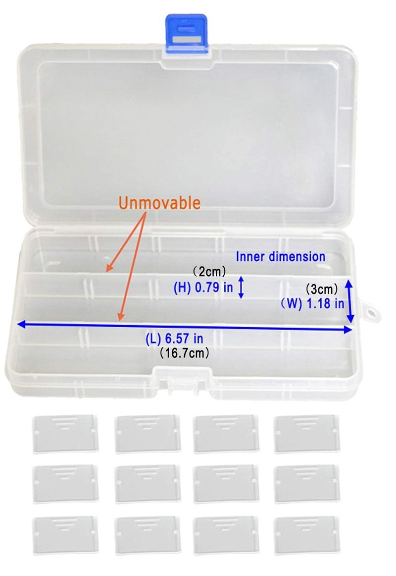Qualsen 15 Girds Bead Organizer with Adjustable Dividers(4 Pack), Tackle Box Organizer and Small Plastic Organizer Box for Jewelry, Beads, Earrings, Crafts, Screws and Fishing Tackles Small Items