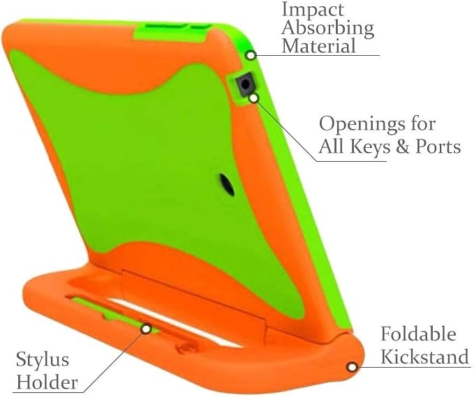 Verizon Rugged Case for Ellipsis 8 Tablet | Ellipsis Kids Tablet | Shockproof Light-Weight Kickstand Handle - Orange/Neon Green