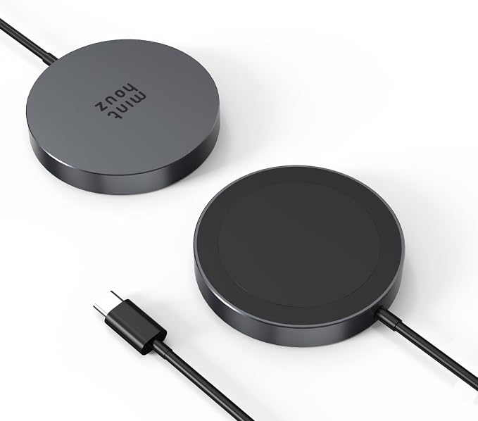 Minthouz 15W Fast Magnetic Wireless Charger Mag Safe Charging Pad Compatible with iPhone 17 Pro Max/17 Pro/17 iPhone 16/15/14/13/12 Series AirPods Qi-Enabled Devices (Black)