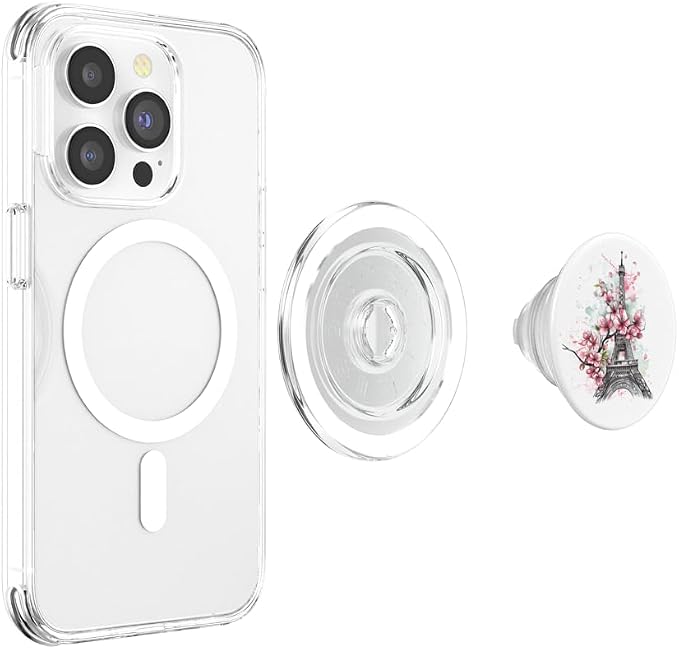Paris France Eiffel Tower Cherry Blossom Floral Souvenir PopSockets PopGrip for MagSafe