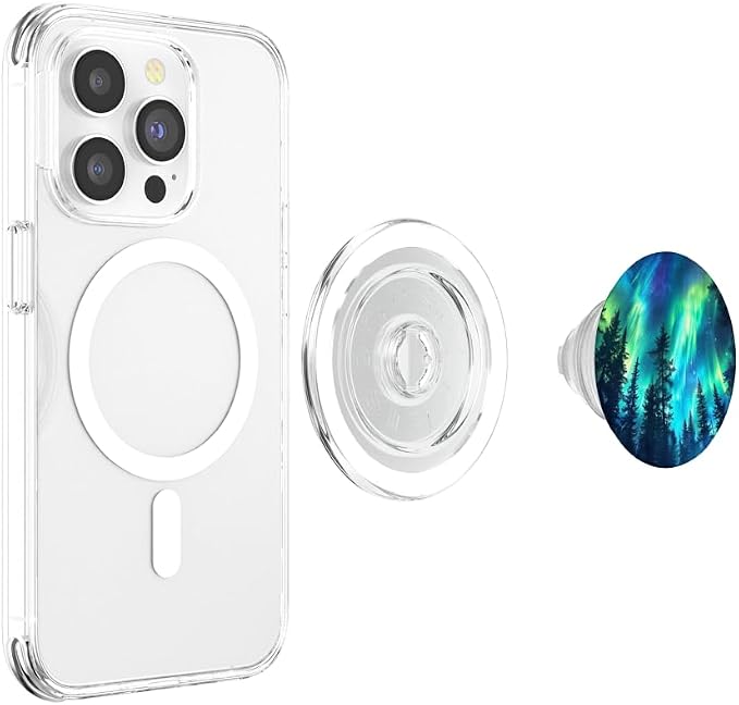 Aurora Northern Lights Pine Tree Teal Mountain Forest Nature PopSockets MagSafe PopGrip for iPhone