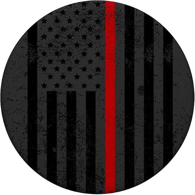 Black American Flag Red Line Firemen Firefighter Men Gift PopSockets Adhesive PopGrip
