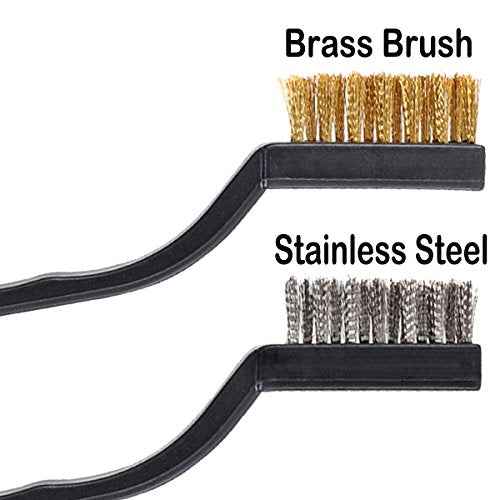 10 Pieces Small Wire Brush Scratch Brush (Stainless Steel + Brass), Curved Handle Masonry Brush Wire Bristle for Cleaning Welding Slag and Rust