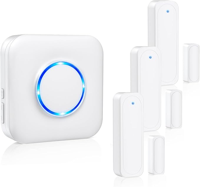 Door Chime, Satisure Wireless Door Open Contact Sensor Alarm Chime with 600 FT Range 58 Chimes 5 Volume Levels LED Indicators (1 Receivers & 3 Sensors)