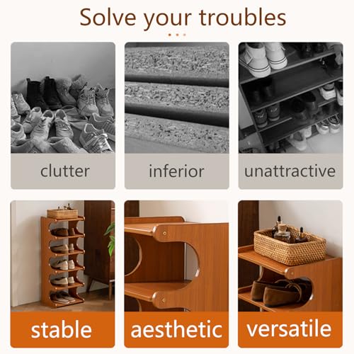 Tall Narrow Solid Wood Shoe Rack, 8 Tier Vertical Shoe Storage Tower, Freestanding Corner Organizer for Small Entryways, Slim Space-Saving Shoe Rack (12.6" L x 9.84" W x 44.1" H) - size: 8layers 44.1"h