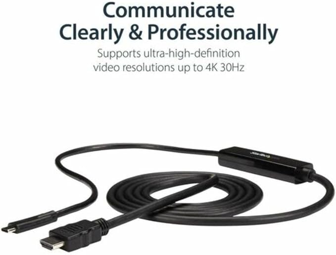StarTech 6ft USB-C to HDMI Adapter Cable 4K 30Hz Reversible Black 1080p | Video Display Converter Monitor Cord DP Alt Mode USB 3.2 Thunderbolt Compatible Integrated
