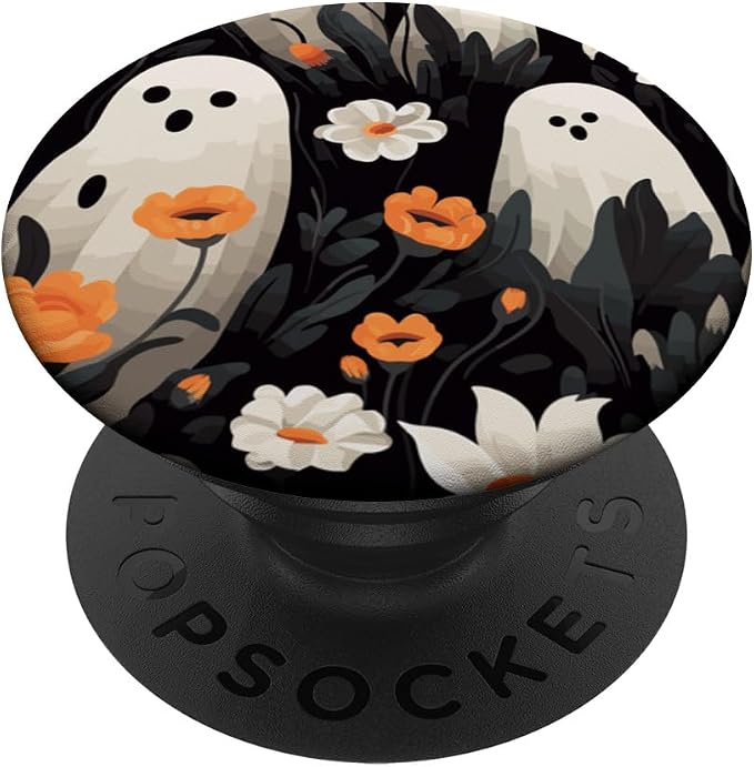 Cute Funny Halloween Spooky Ghost in Flowers Floral Pattern PopSockets PopGrip for MagSafe