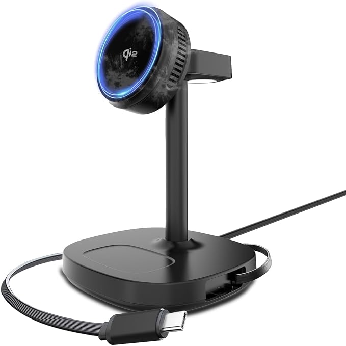 5 in 1 Qi2 Magnetic Wireless Charger Stand with Cooling Fan &amp LED Light Fast Wireless Charging Station for iPhone 17/16/15/14/13/12 AirPods Apple Watch - 65W Adapter &amp Retractable USB-C Cab