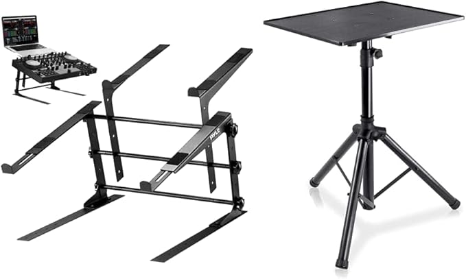 Pyle Portable Dual Laptop Stand with Adjustable Height & Anti-Slip Prongs for DJ Equipment (PLPTS38) + Universal Laptop Device Stand (PLPTS3)