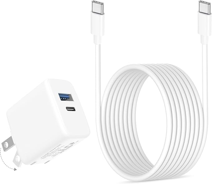 20W Dula Port USB C Fast Charger for iPad A16/10th Generation iPad Pro 13/12.9/11 inch iPad Air 13/11 inch/4/5th iPad mini iPhone Foldable Compact Charger with 6.6FT USB C Charging Cable