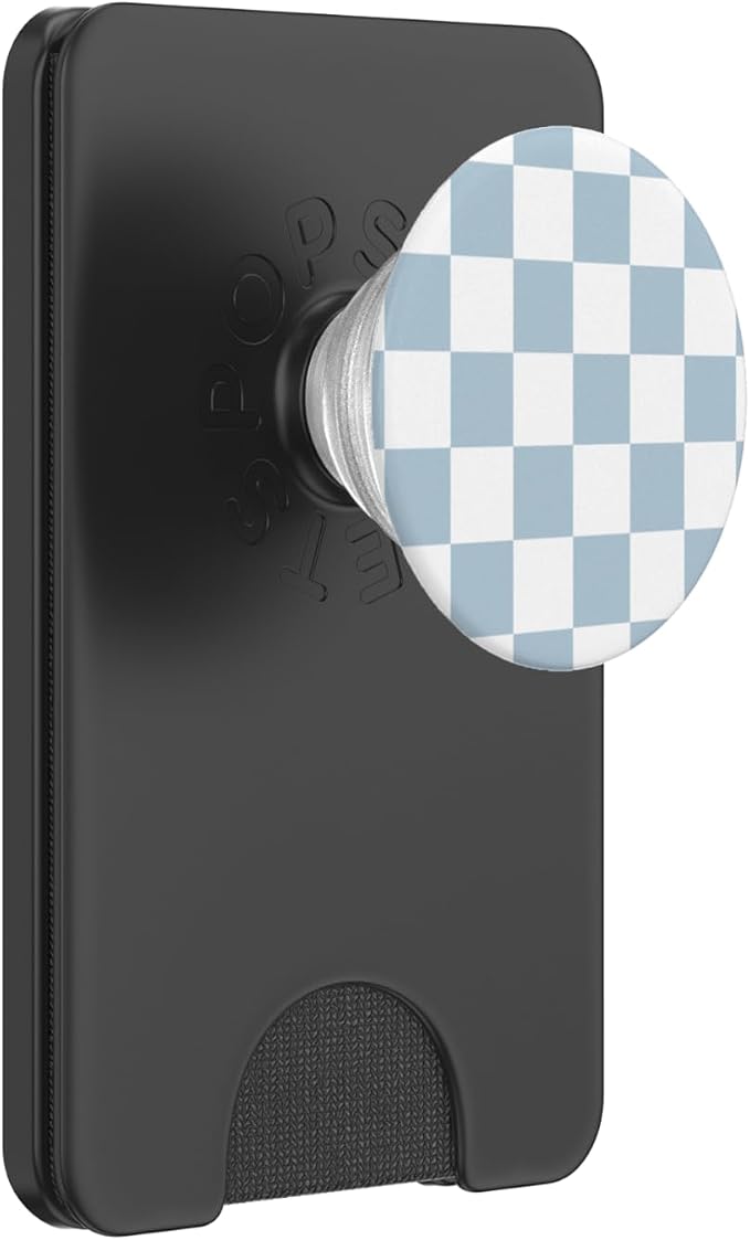 Light Blue Checkered Blue and White Checkered Pattern PopSockets PopGrip for MagSafe