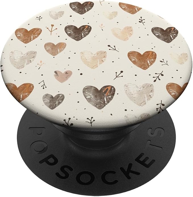 Brown Heart Pattern PopSockets Adhesive PopGrip