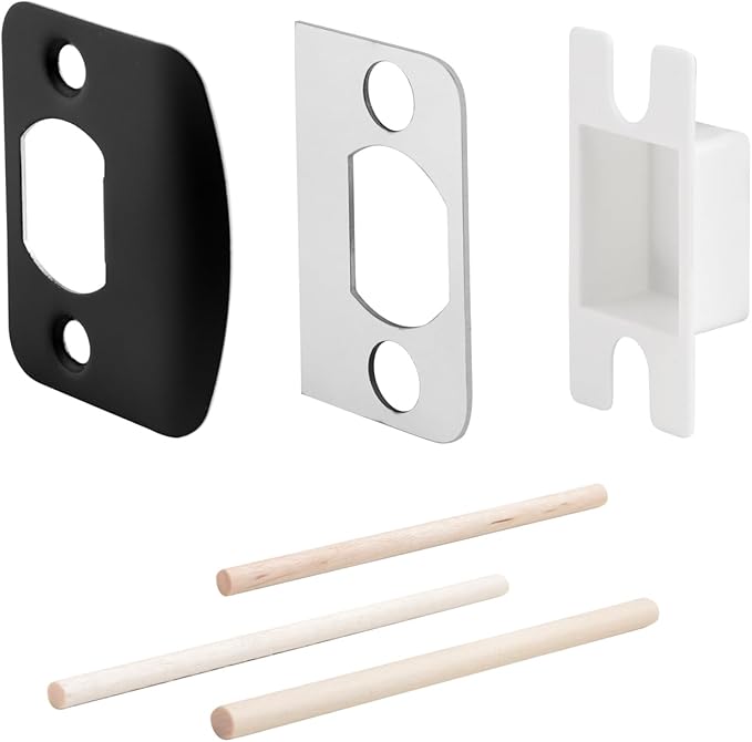MOSECYOU Standard Door Strike Plate with Shim, Door Lock Latch Restorer Spacer, Universal Residential Security Striker, Fix Door Won’t Latch Close (Black)