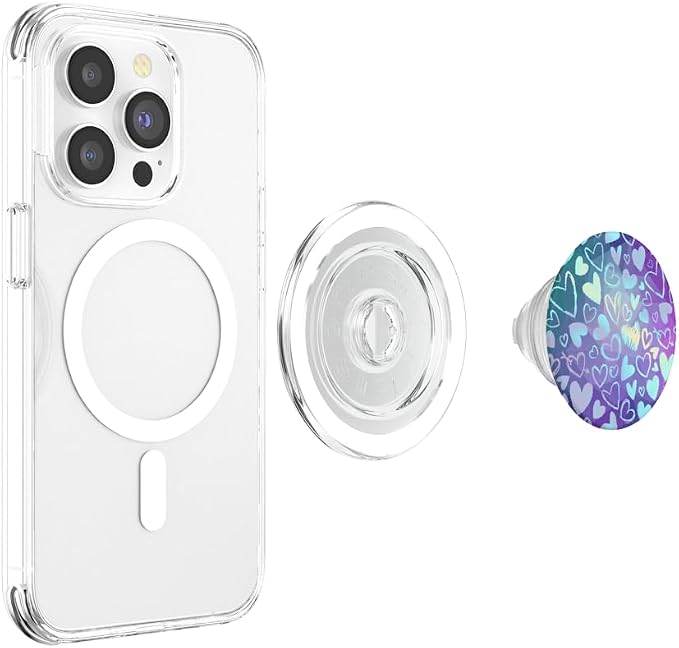 Rainbow Modern Hearts Teal Purple Polygon PopSockets Adhesive PopGrip