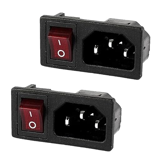 Ganasome 2 Pcs IEC320 C14 Inlet Module Male Power Socket - AC 250V 10A, 4 Terminals, DPST Rocker Switch with Red Indicator Light for Lab, Fitness & Industrial Automation Equipment
