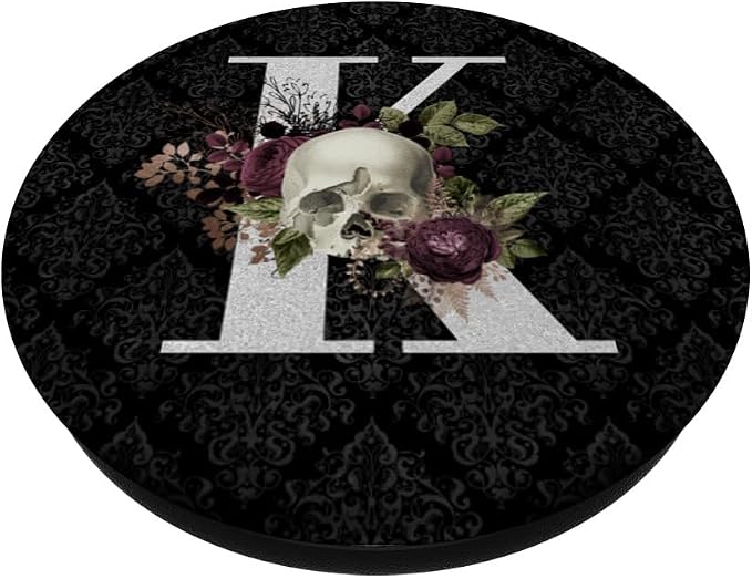 Skull and Roses Gothic Horror Monogram with Letter K Initial PopSockets PopGrip: Swappable Grip for Phones &amp Tablets PopSockets Standard PopGrip