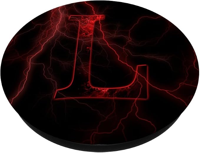 Red Lightning abstract Letter L Monogram on black PopSockets Adhesive PopGrip
