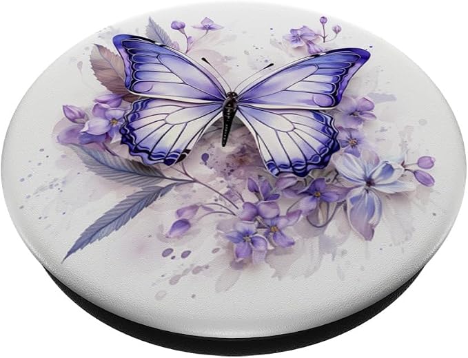 Purple Butterflies with Flowers Floral Butterfly PopSockets PopGrip for MagSafe