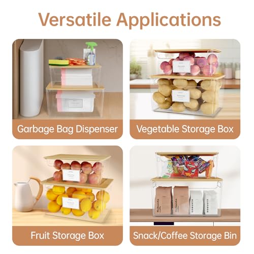 COAZEX 2 Pack Trash Bag Holder Under Sink Stackable, Plastic Garbage Dispenser with Lid, Trash Bag Storage Dispenser Roll Holder for Kitchen, Pantry, Laundry Room Organization - color: A-Clear
