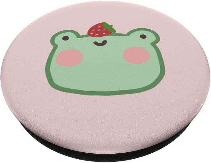 Cute Frog with Strawberry Kawaii Aesthetic PopSockets PopGrip: Swappable Grip for Phones &amp Tablets