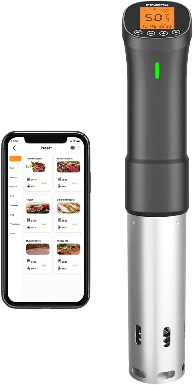 INKBIRD 2.4G Wifi Sous Vide Cooker ISV-200W 1000W Sous Vide w/APP Recipes,Remote Control Immersion Circulator with Free APP, Timer Alarm Mobile Notification 3D Water Fast Heating, Ultra-Quiet