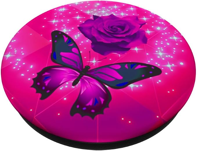 Hot Pink Butterfly Flower Rose Cell Phone Holder Grip Floral PopSockets Adhesive PopGrip