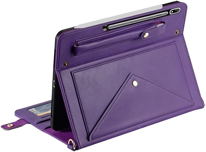 Handbag Case for Samsung Galaxy Tab S10 FE/S9 FE 10.9/S9/S8/S7 11 Techcircle Folio Stand Crossbody Wallet Protective Cover with S Pen Holder &amp Card Slots Hand Strap &amp Shoulder Strap Black