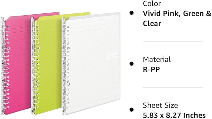 Kokuyo Campus Smart Ring Binders 3 Pack, A5 Vivid Colors Binder Notebooks, Up to 25 Sheets 20 Holes Slim Binder Folder with 10 Campus Sarasara Loose-leaf Paper Each for Study and Journal, Japan Import