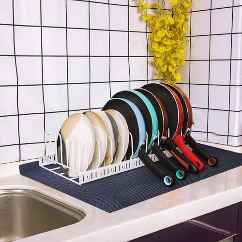 X-cosrack Expandable Food Container Lid Organizer,Large Capacity Adjustable 10 Dividers Detachable Lid Organizer Rack for Cabinets, Cupboards, Pantry Shelves, Drawers to Keep Kitchen Tidy,White - color: White