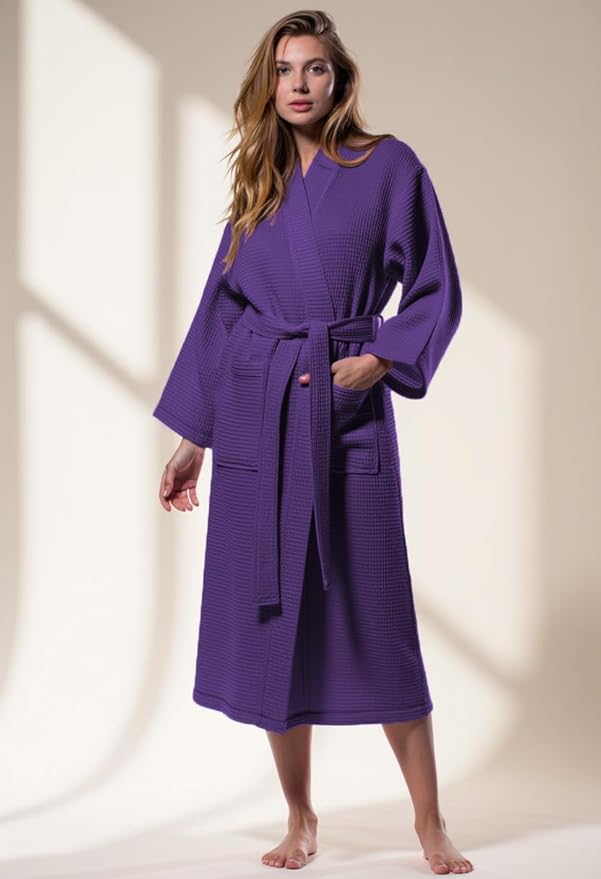 Turquaz Lightweight Full-Length Robes For Women Waffle Kimono Bathrobe - Soft, Fast-Drying, Long-Lasting Cotton Blend Unisex