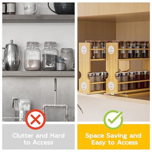 Jolitac Bamboo Pull Out Spice Rack for Cabinet, Slide Out Drawers, Space-Saving Seasoning Kitchen Pantry Sliding Vertical Organization, Easy to Install, 6" Wide, 2 Drawers(1.85" Wide), 2-Tier - size: 6" Wide, 2 Drawers(1.85" Wide), 2-Tier