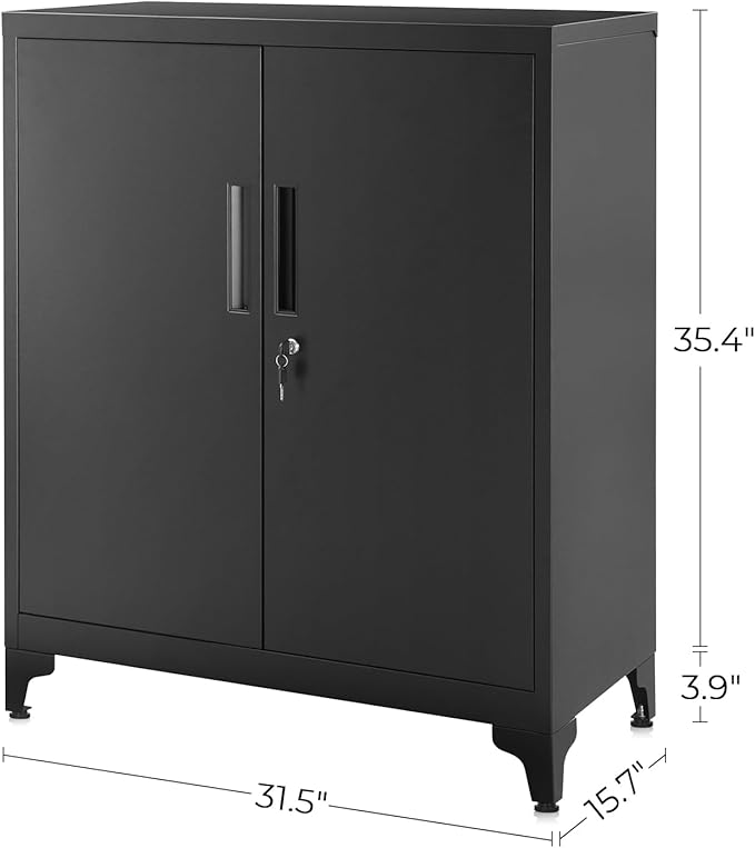 SONGMICS Garage Cabinet, Metal Storage Cabinet with Doors and Shelves, for Home Office, Garage and Utility Room, Black UOMC013B01
