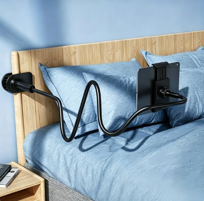 360° Rotating Tablet Phone Holder Spiral Base Lazy Mobile Phone Tablet Bedside Stand Bed Lazy Stand3.3Ft（Black）
