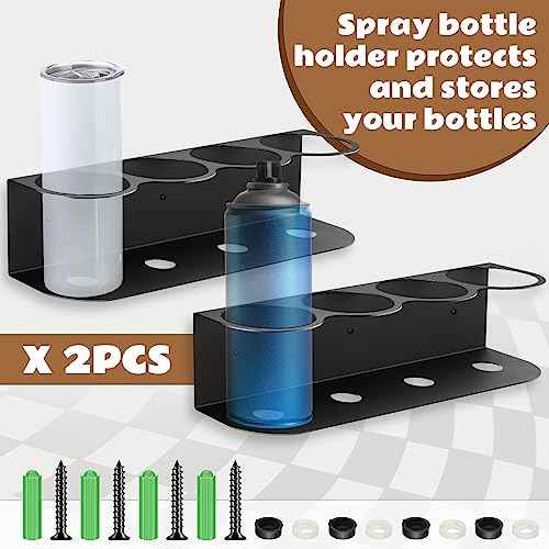 Therwen 2 Pcs 4 Holes All Purpose Steel Spray Bottle Holder Heavy Duty Can Holder Rack Organizer Easy Install Wall Mount Paint Spray Bottle Organizer Storage Rack for Garage Home Workspace(Black)