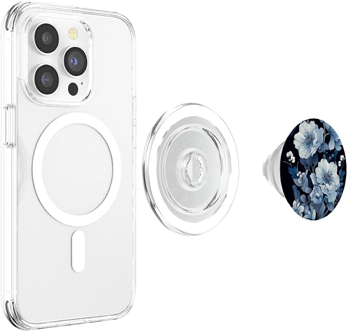 Navy Blue Flowers Florals Pattern Dark Moody Floral PopSockets PopGrip for MagSafe