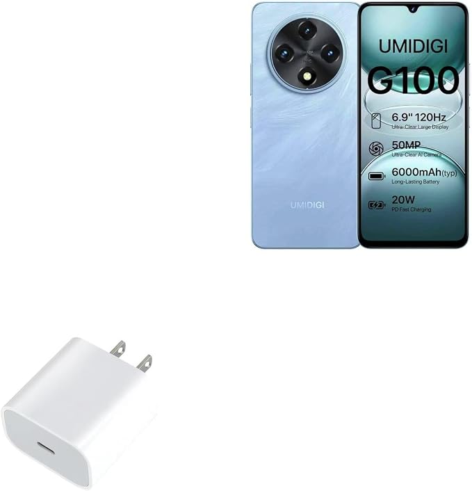 BoxWave Charger Compatible with Umidigi G100 - PD GAN miniCube (30W) 30W Tiny PD GAN Type-C Wall Charger - Winter White