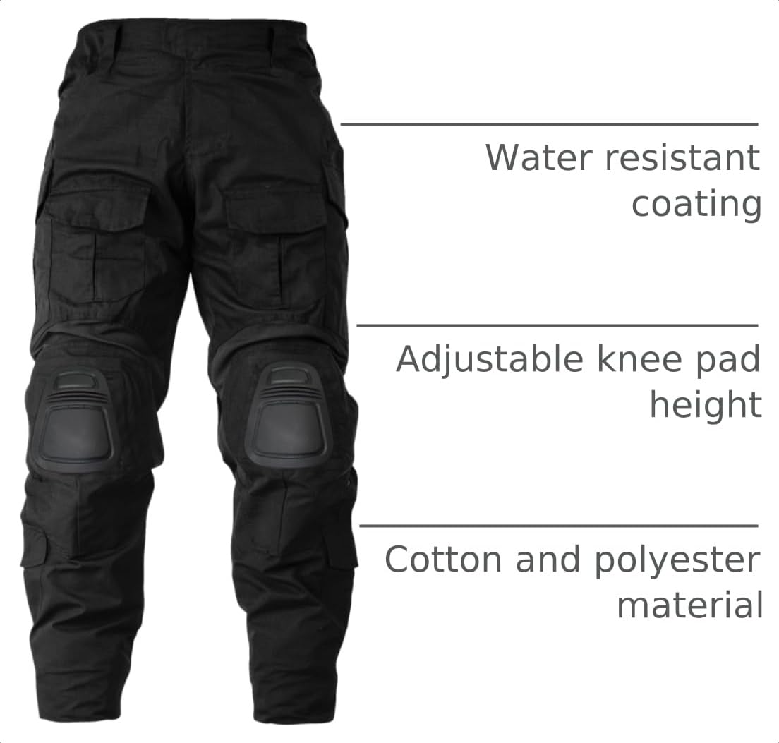 MERJAZ Men's Tactical Pants with Knee Pads Black 30
