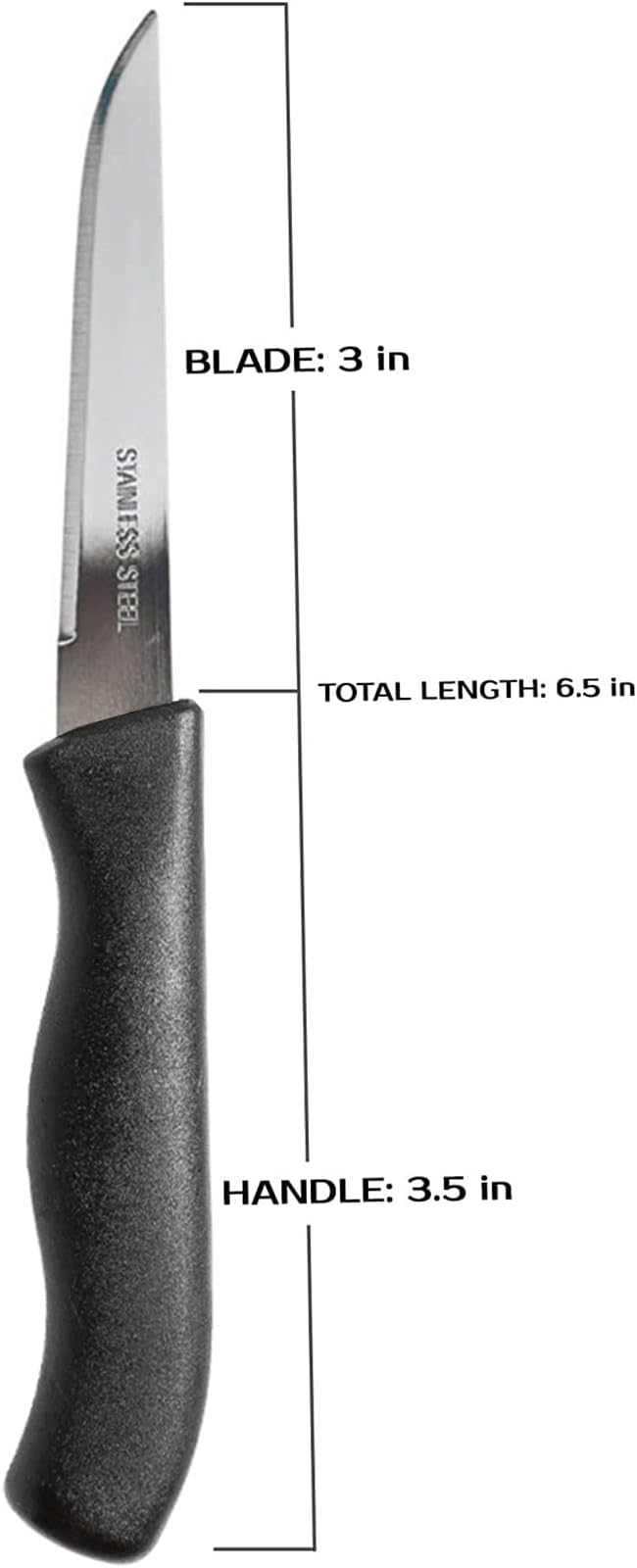 Brenium Paring and Garnishing Knife, 12-Piece Set, Straight Edge, Black