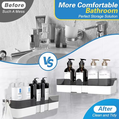 Shower Caddy No Drilling Shower Organizers with Soap Dish Toothbrush Holder and Hooks Plastic Detachable Large Bathroom Countertop Organizer - size: Shower Caddy + Toothbrush Holder + Soap Dish